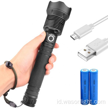 2000 Lumens USB Umpan Ulang Berburu Tahan Air XHP70 Zoomable High Light Balok LED Senter Obor dengan Tampilan Status Daya